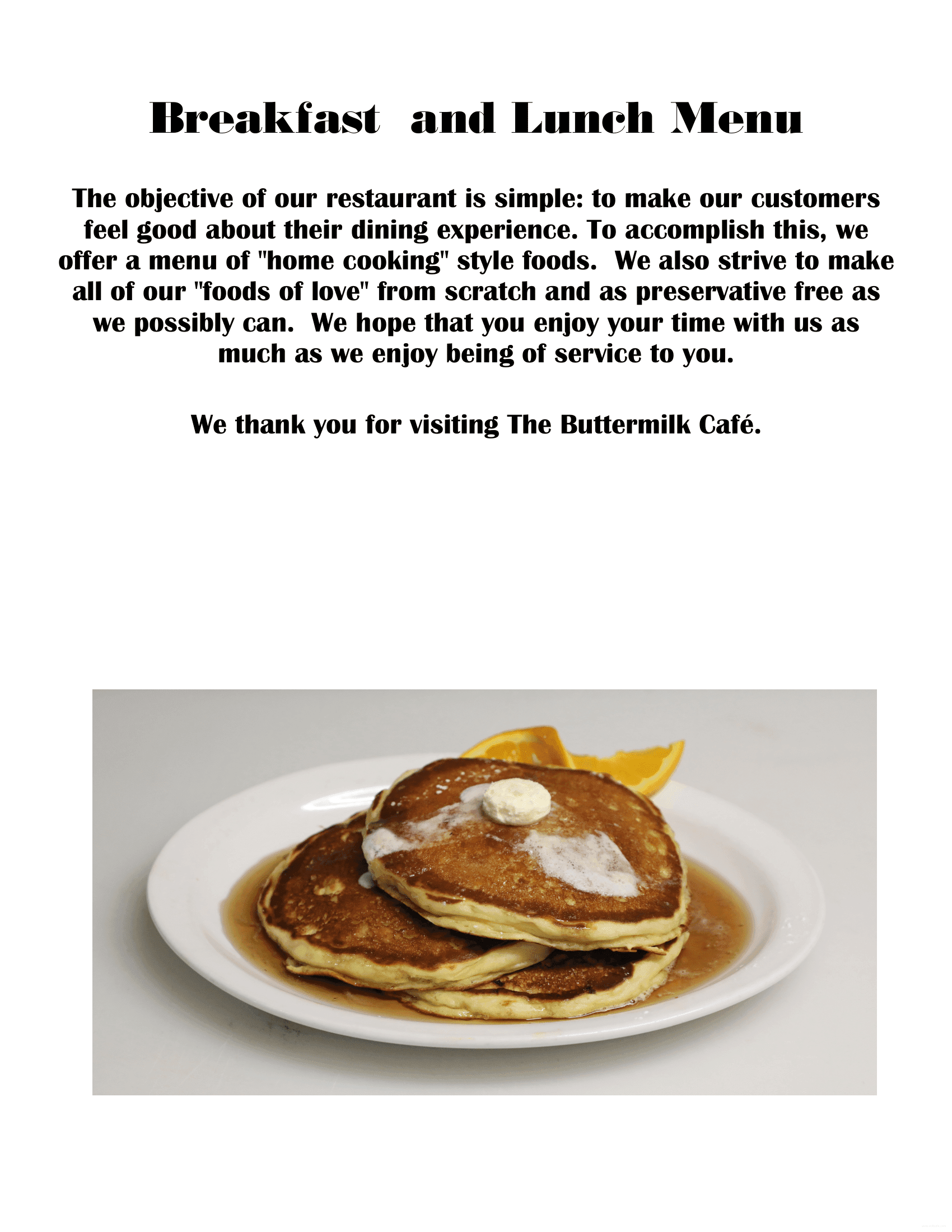 Breakfast and Lunch Menu Page 1